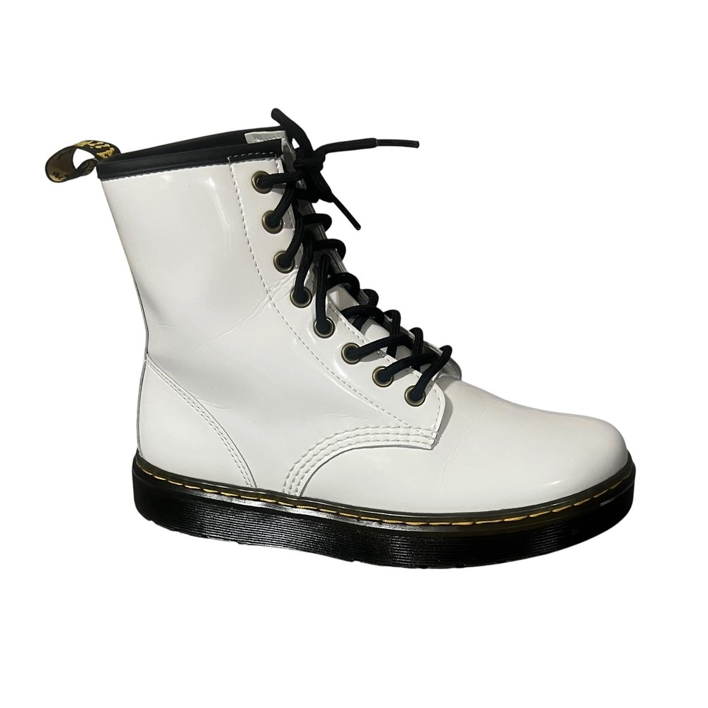 Dr. Martens Zavala Combat Boots White Patent Leather Size 7W 6M